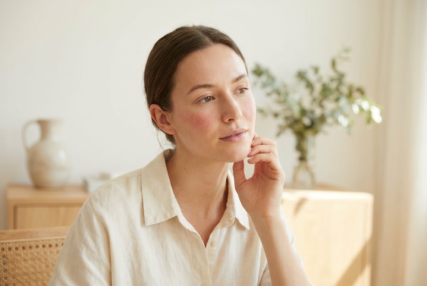 Woman with calm, comfortable skin after simplifying her sensitive-skin routine