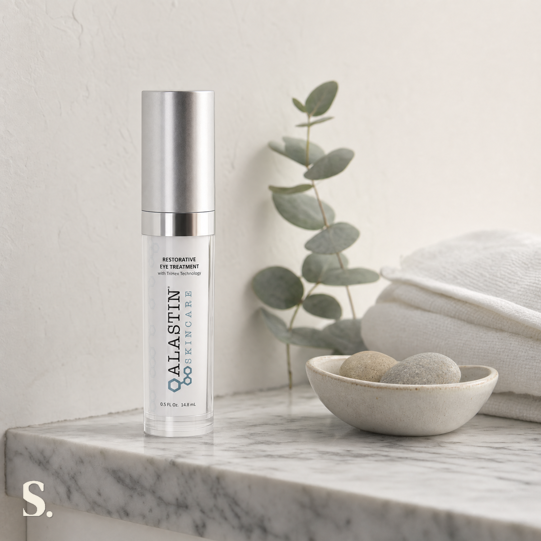 Alastin Restorative Eye Complex® Review in a lifestyle bathroom setting — Skintique review