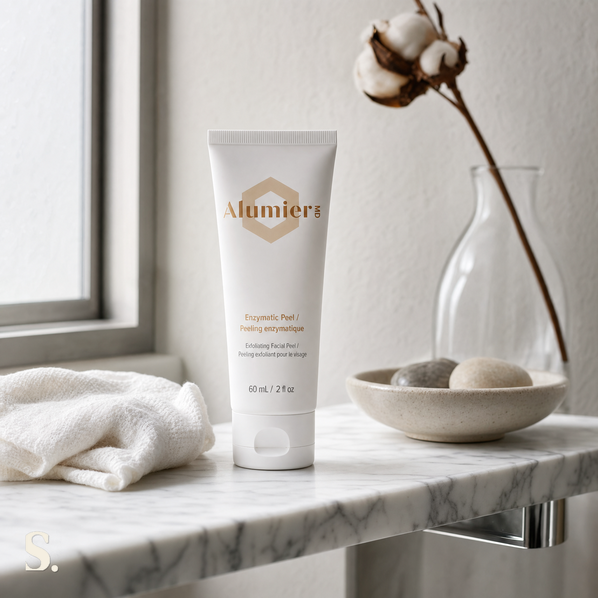 AlumierMD Enzymatic Peel in a lifestyle bathroom setting — Skintique review