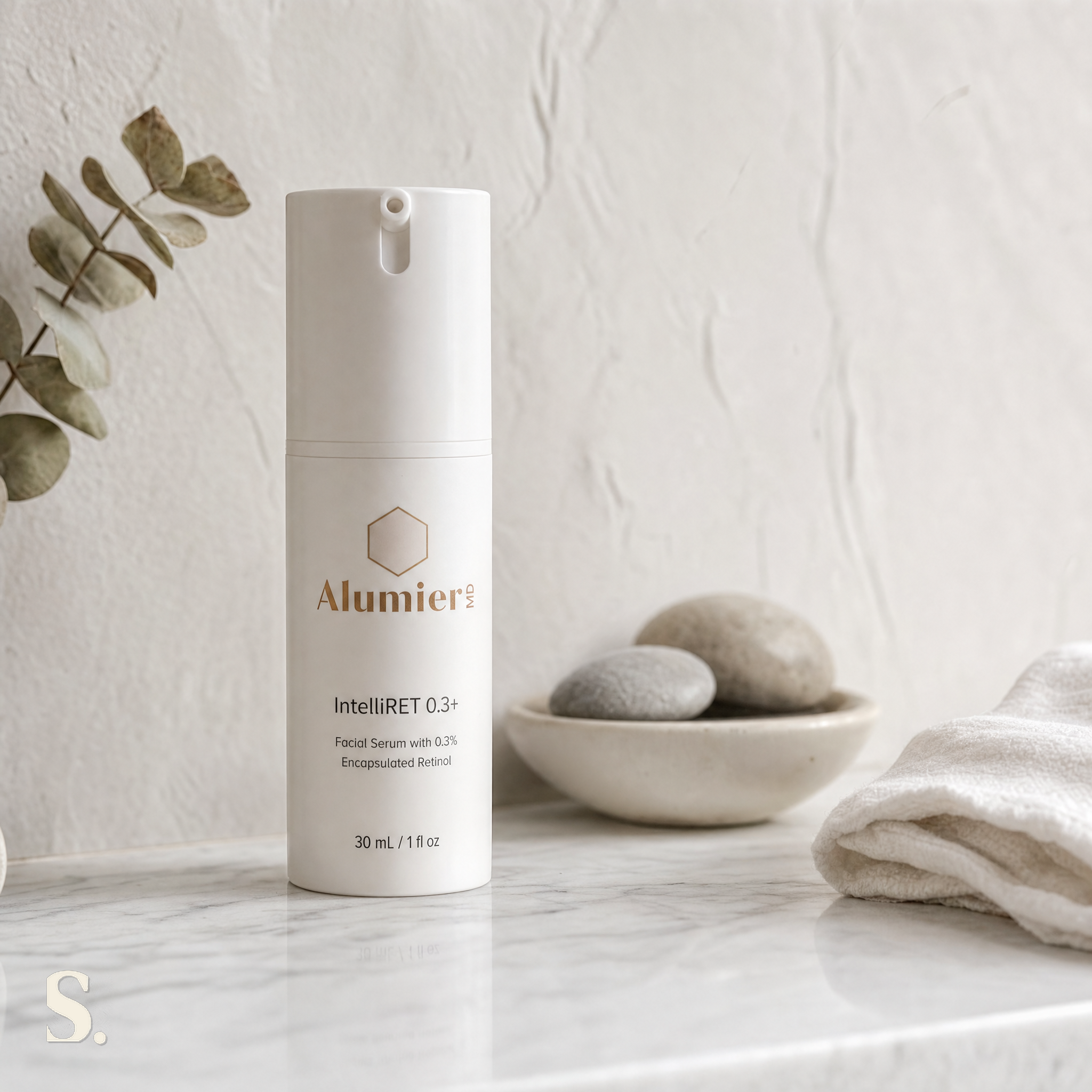 AlumierMD IntelliRET™ 0.3+ | Retinol Serum in a lifestyle bathroom setting — Skintique review