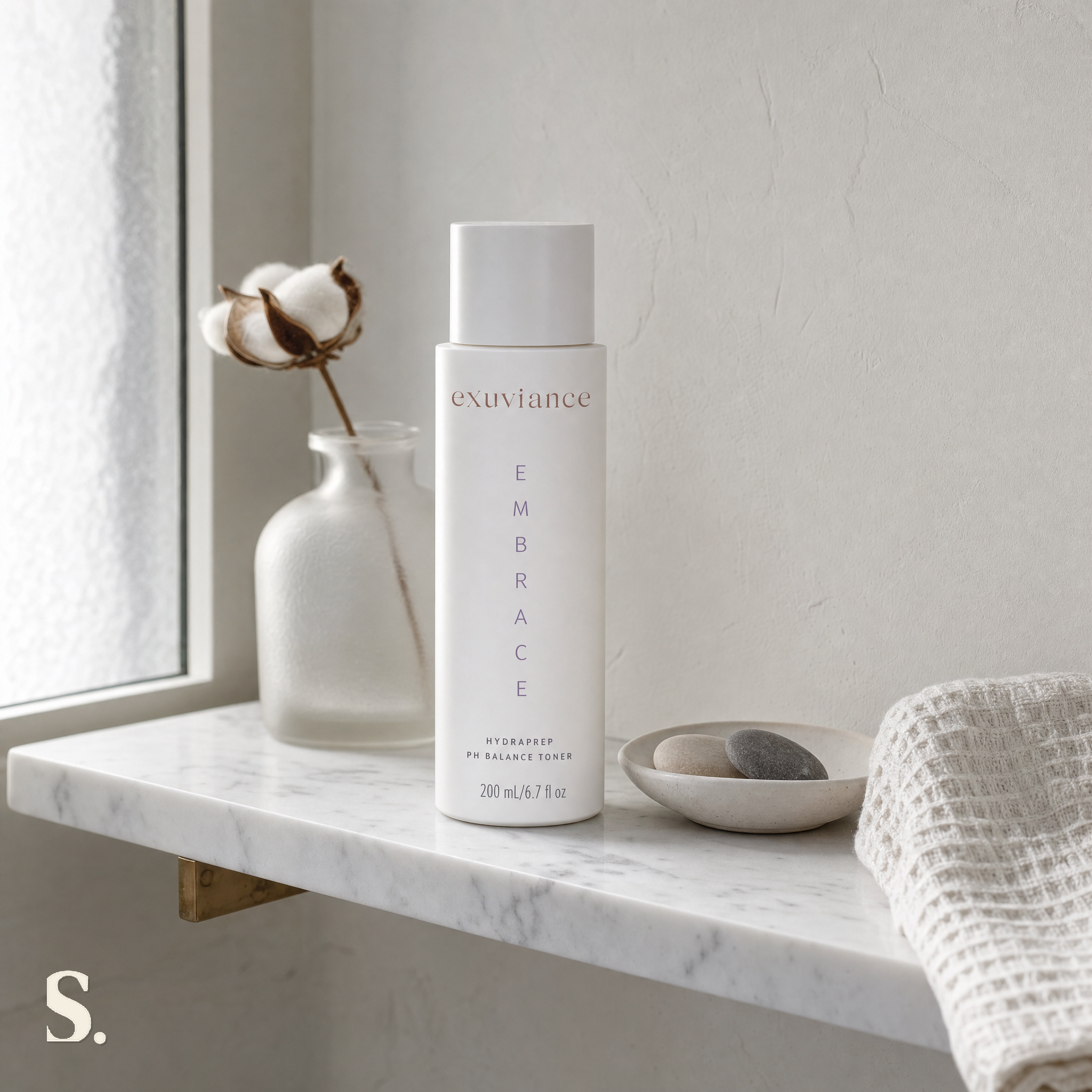 Exuviance HydraPrep pH Balance Toner in a lifestyle bathroom setting — Skintique review