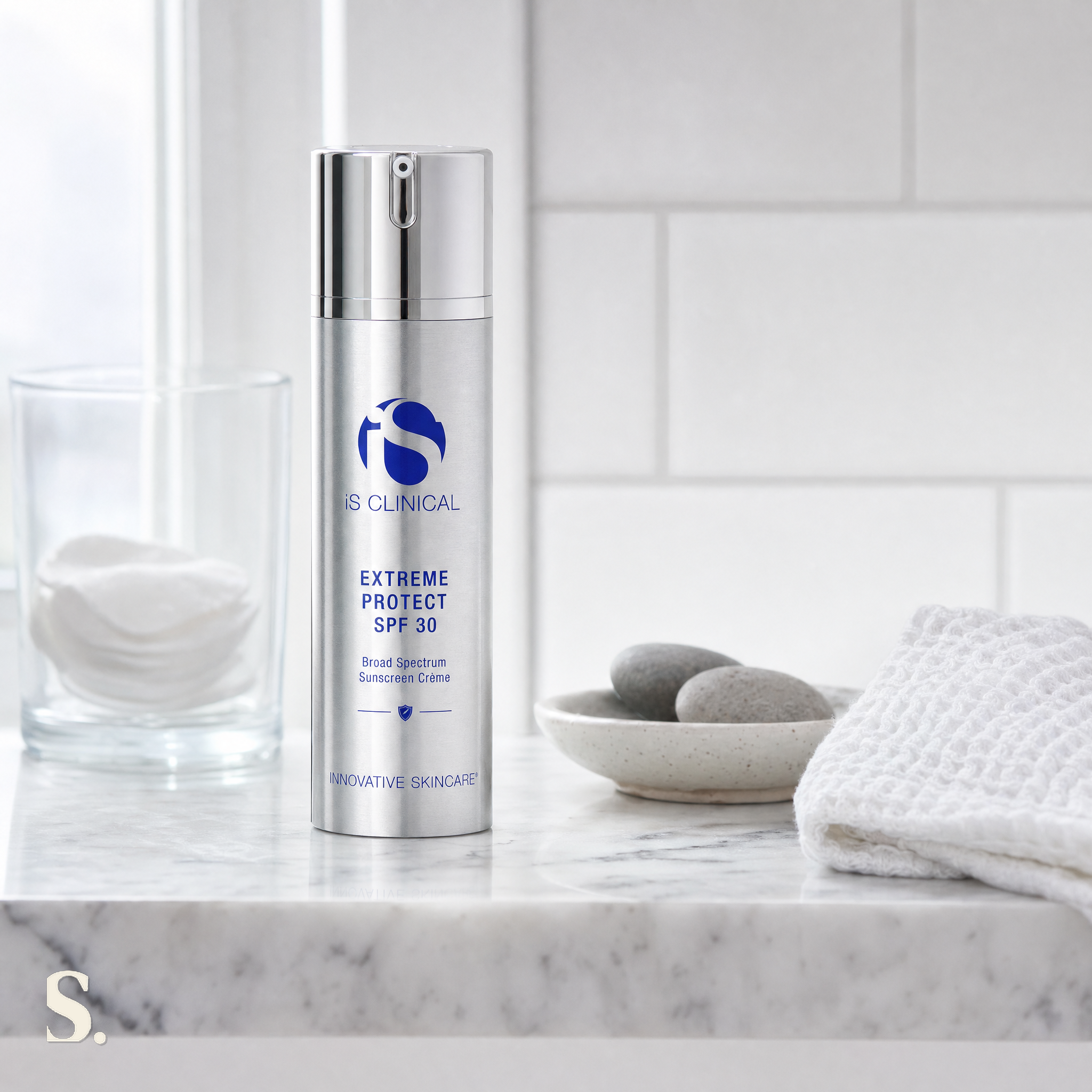 iS Clinical Extreme Protect SPF 30 in a lifestyle bathroom setting — Skintique review