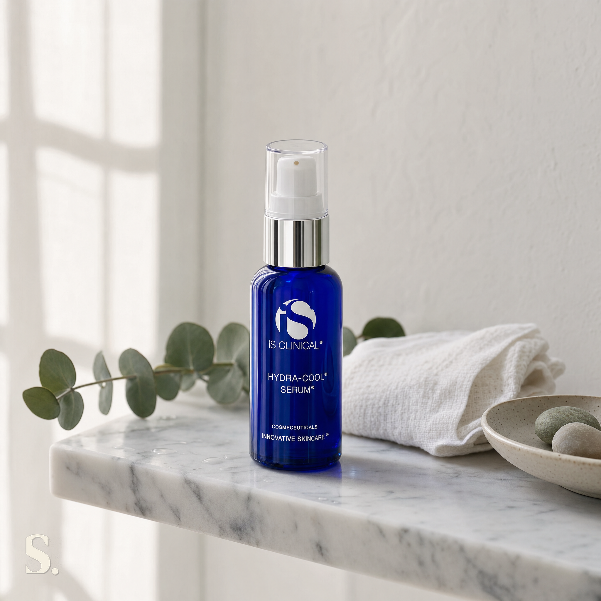 iS Clinical Hydra-Cool Serum in a lifestyle bathroom setting — Skintique review