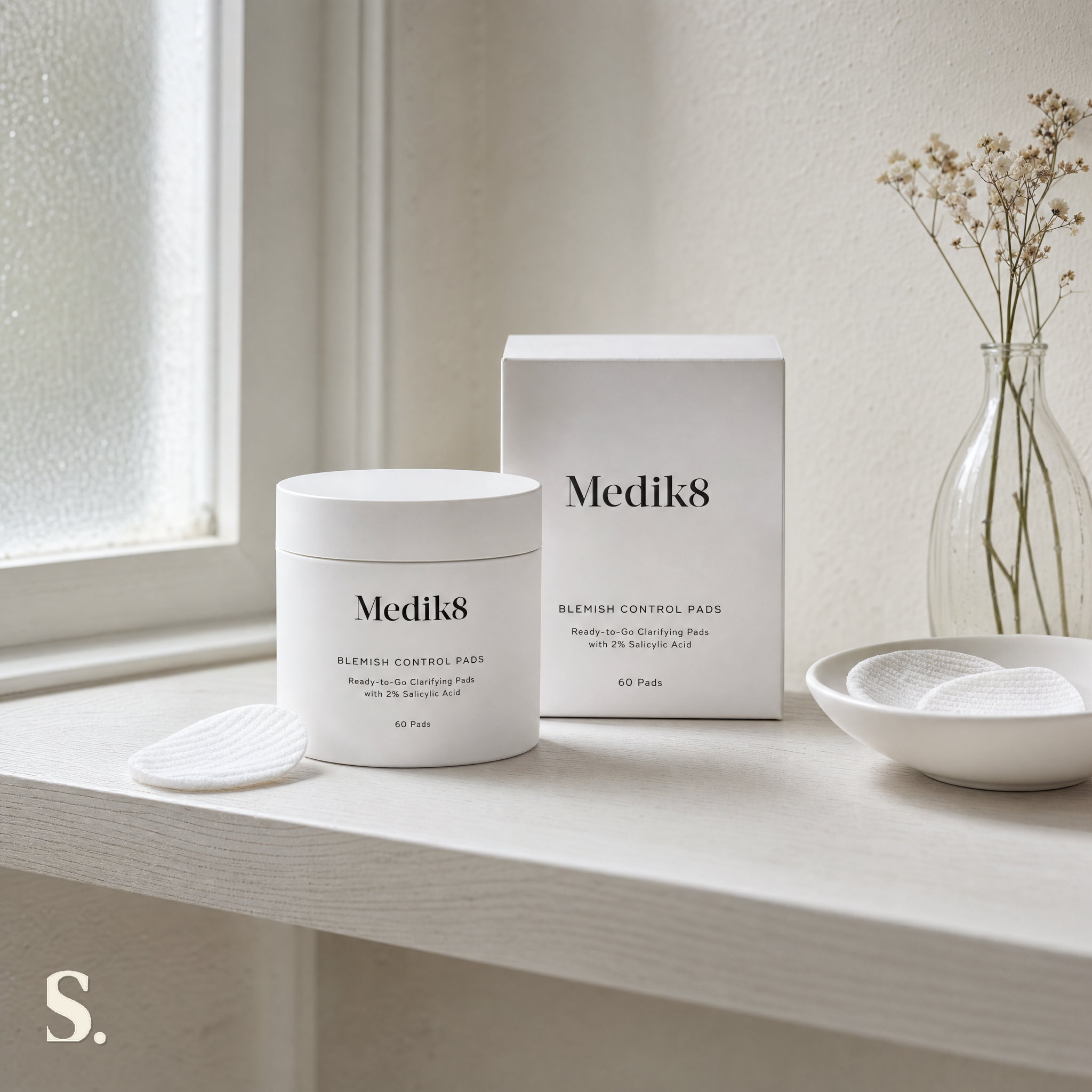 Medik8 Blemish Control Pads Review in a lifestyle bathroom setting — Skintique review
