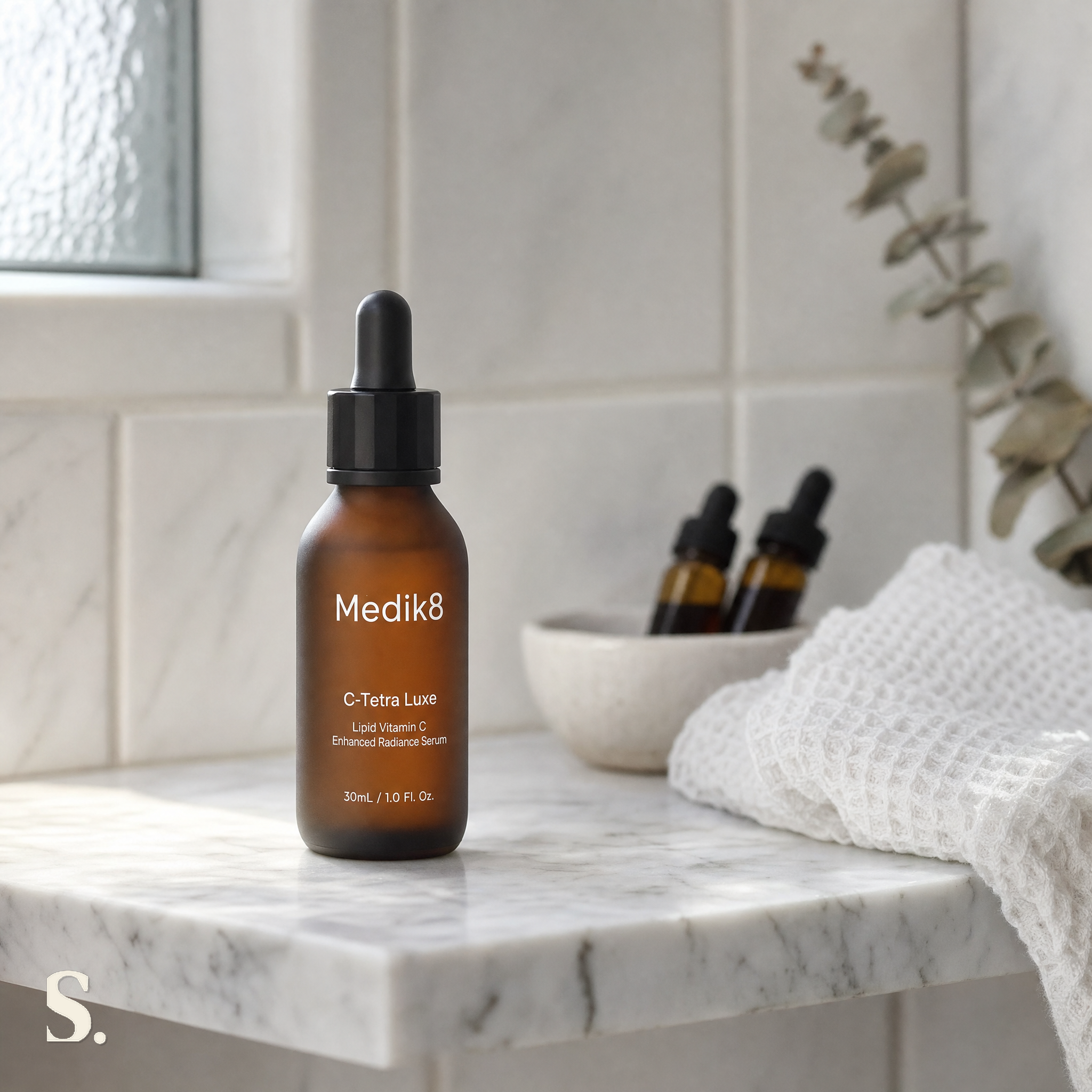 Medik8 C-Tetra Luxe in a lifestyle bathroom setting — Skintique review