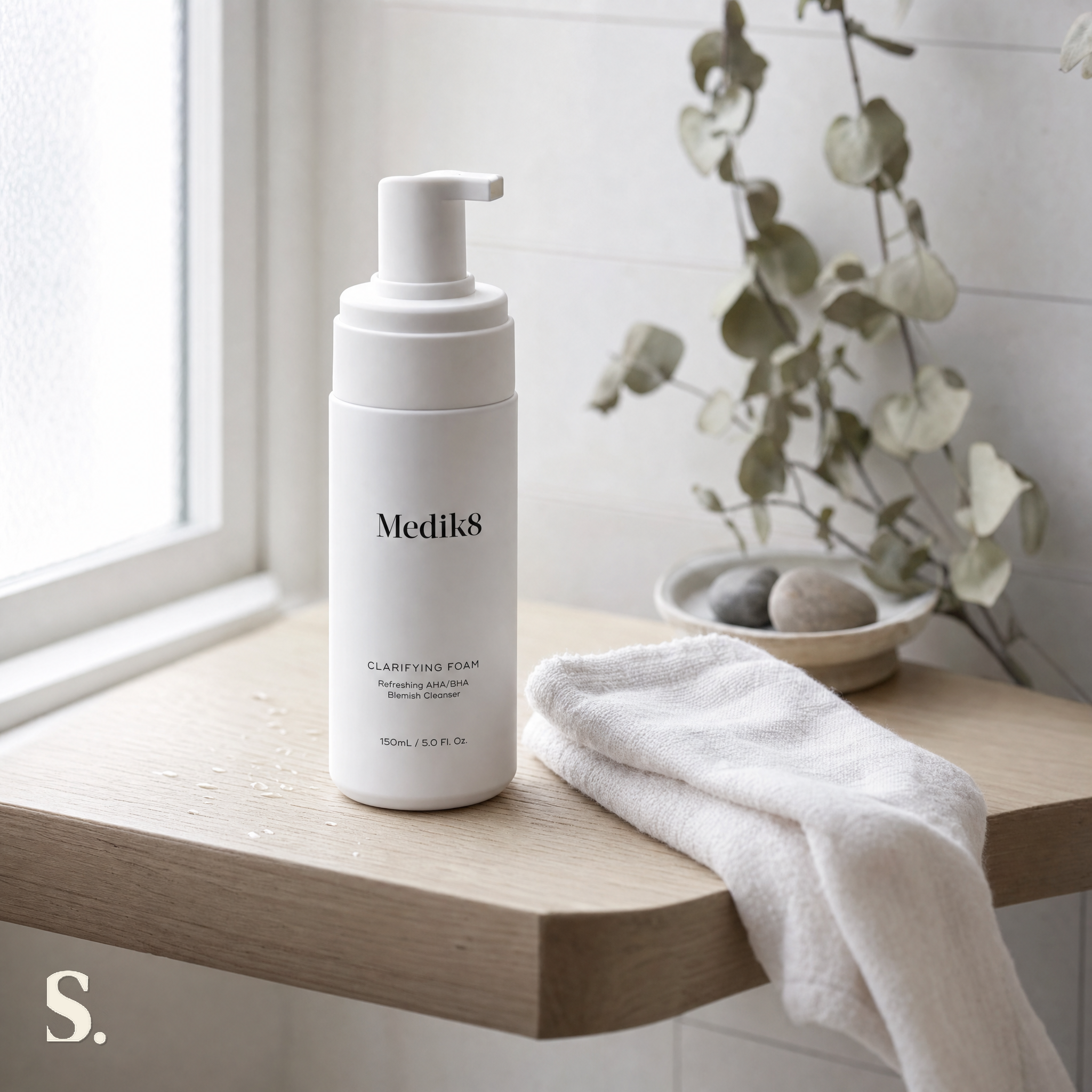 Medik8 Clarifying Foam Review in a lifestyle bathroom setting — Skintique review