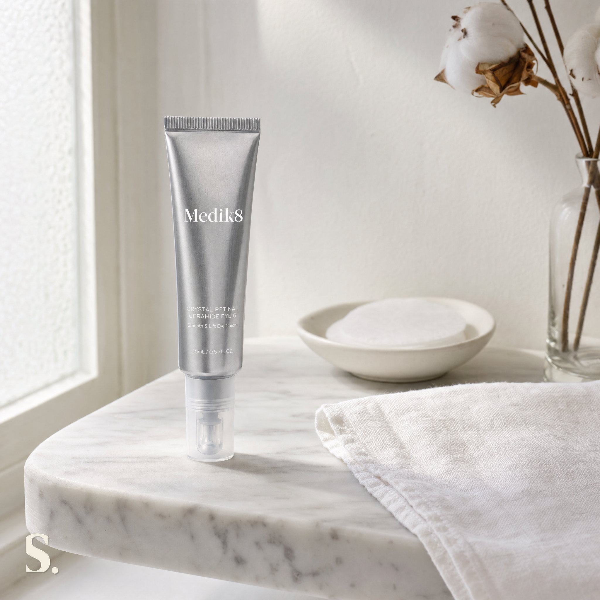 Medik8 Crystal Retinal® Ceramide Eye in a lifestyle bathroom setting — Skintique review