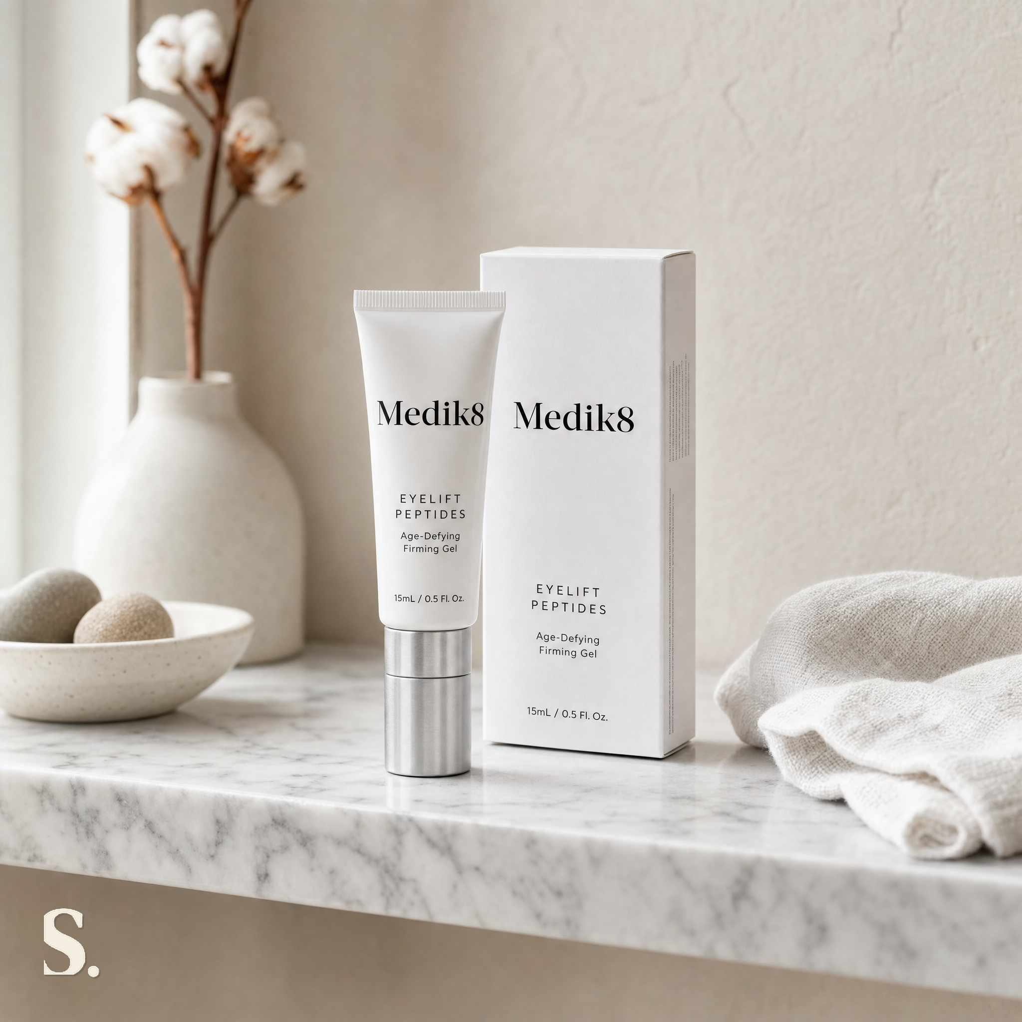 Medik8 Eyelift™ Peptides in a lifestyle bathroom setting — Skintique review