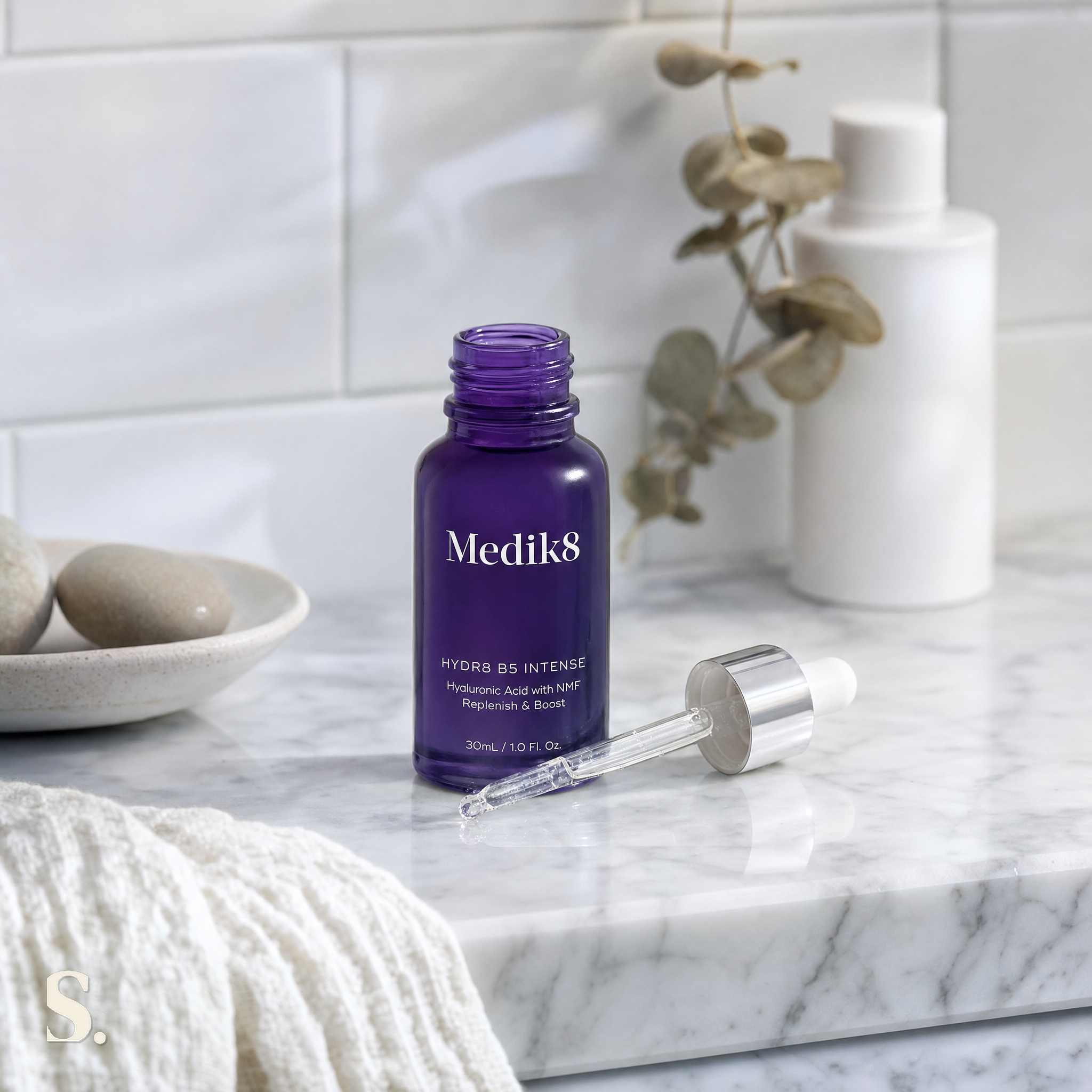 Medik8 Hydr8 B5 Intense Review in a lifestyle bathroom setting — Skintique review