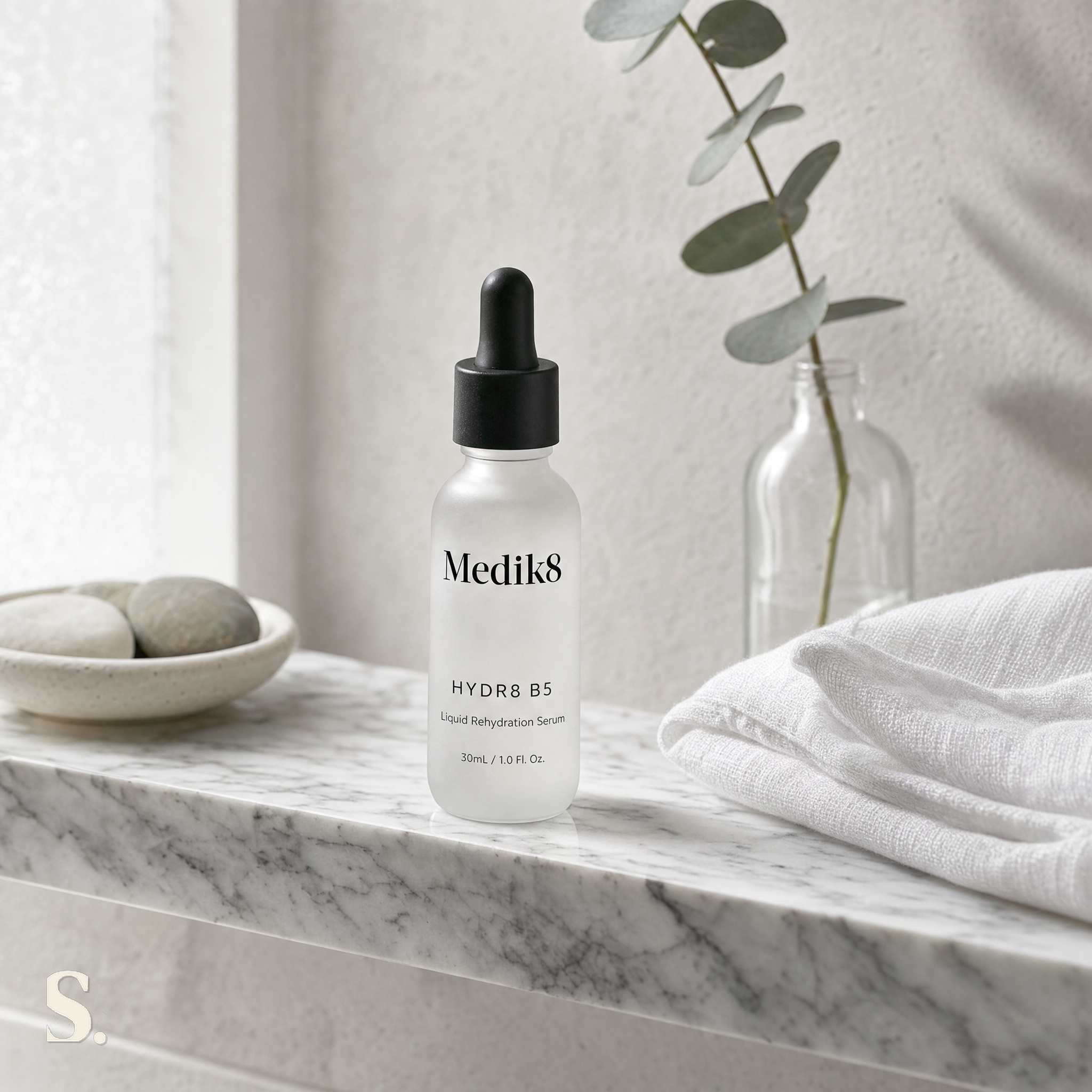 Medik8 Hydr8 B5 in a lifestyle bathroom setting — Skintique review