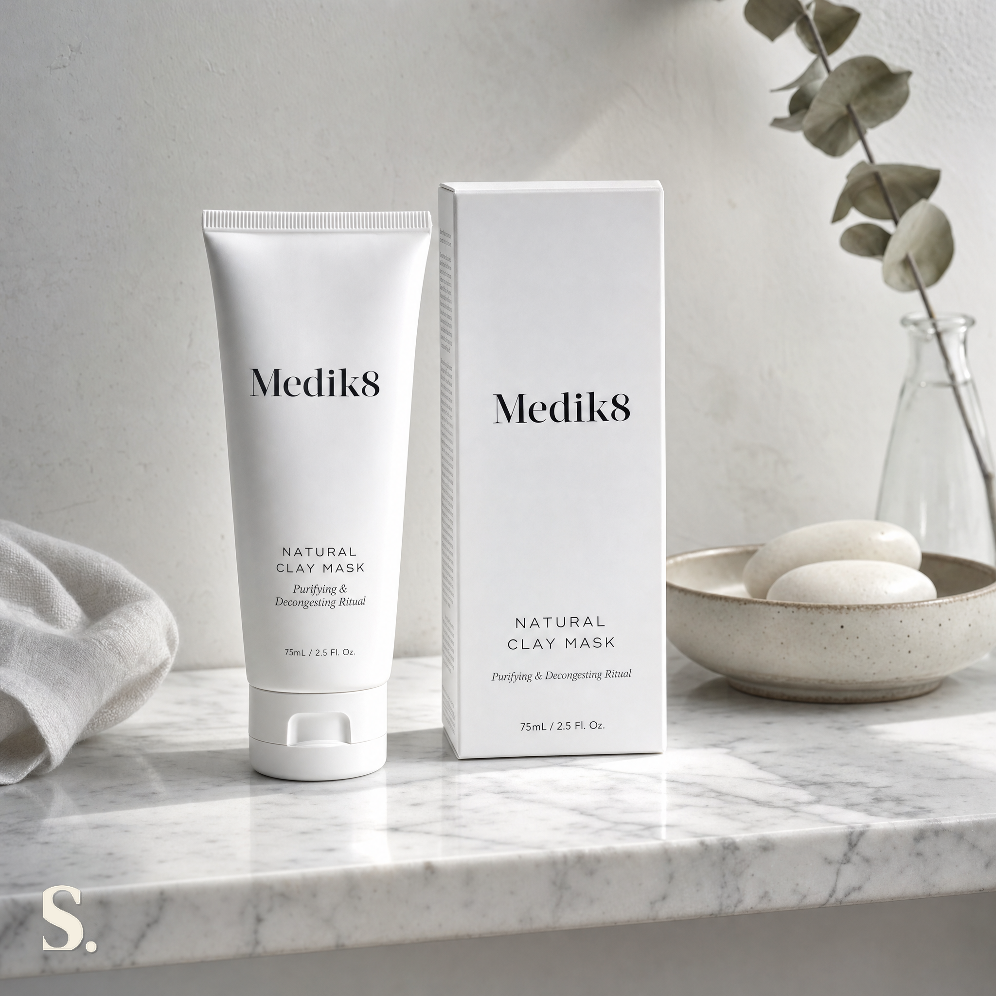 Medik8 Natural Clay Mask Review in a lifestyle bathroom setting — Skintique review