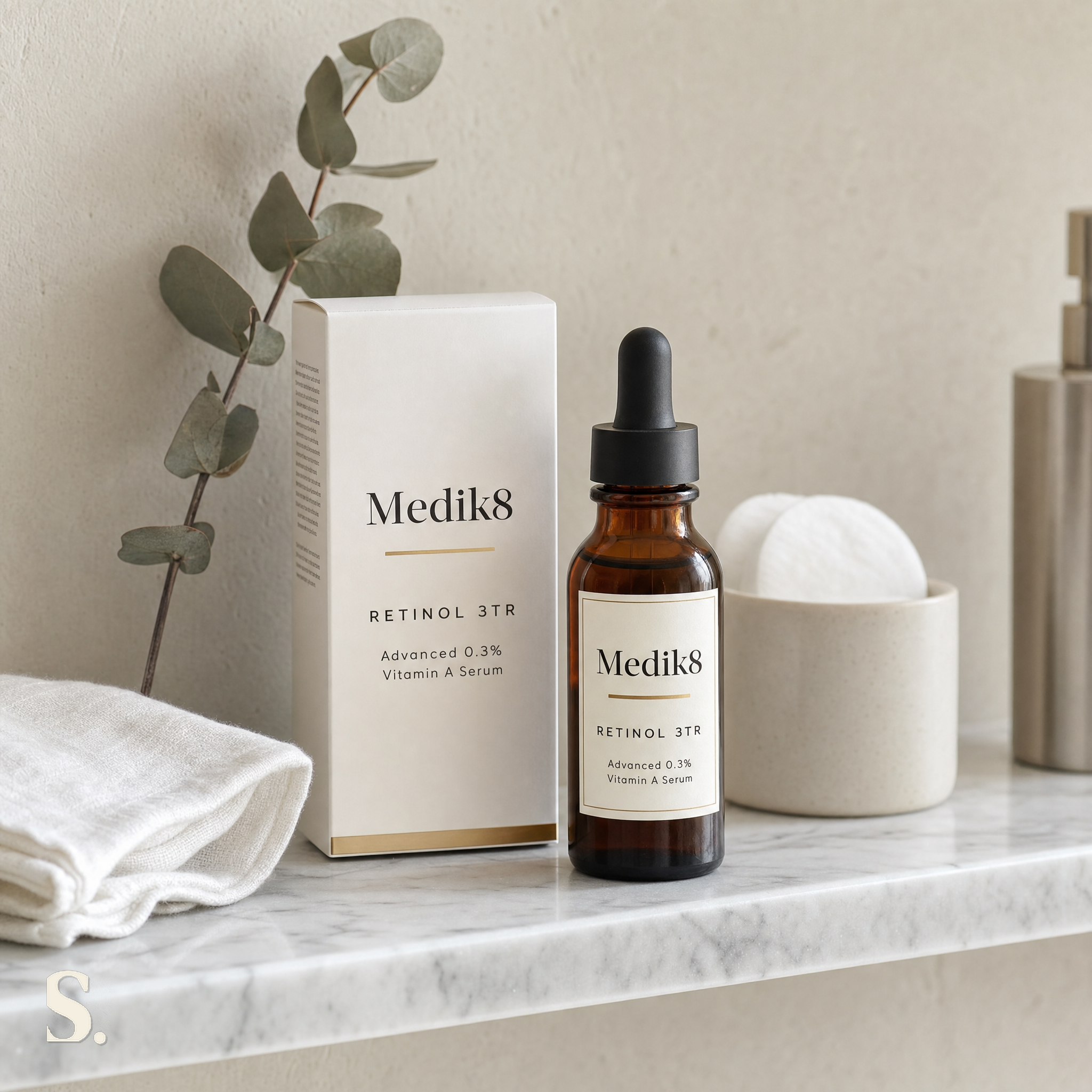 Medik8 Retinol 3TR in a lifestyle bathroom setting — Skintique review
