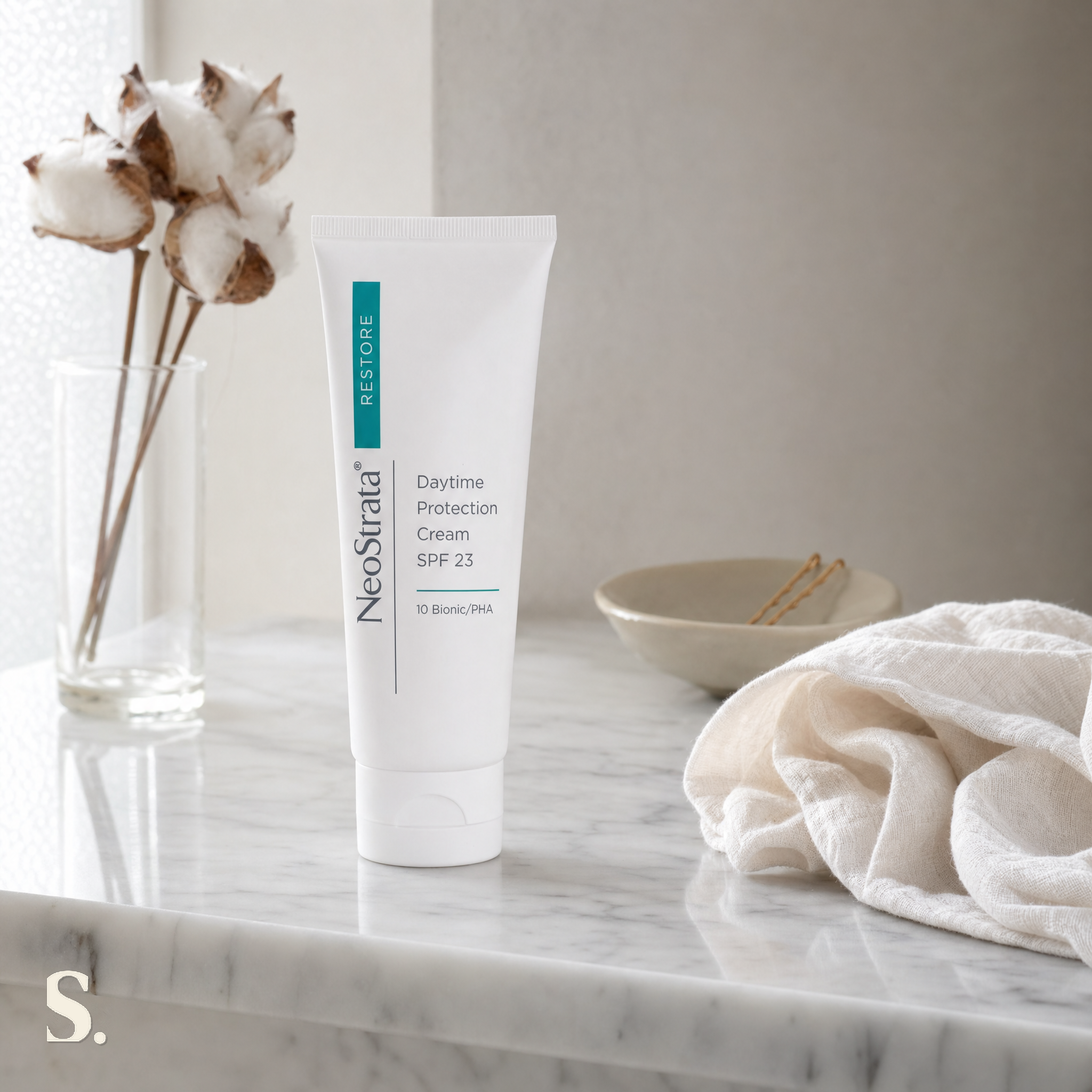 NeoStrata Daytime Protection Cream SPF 23 Review in a lifestyle bathroom setting — Skintique review