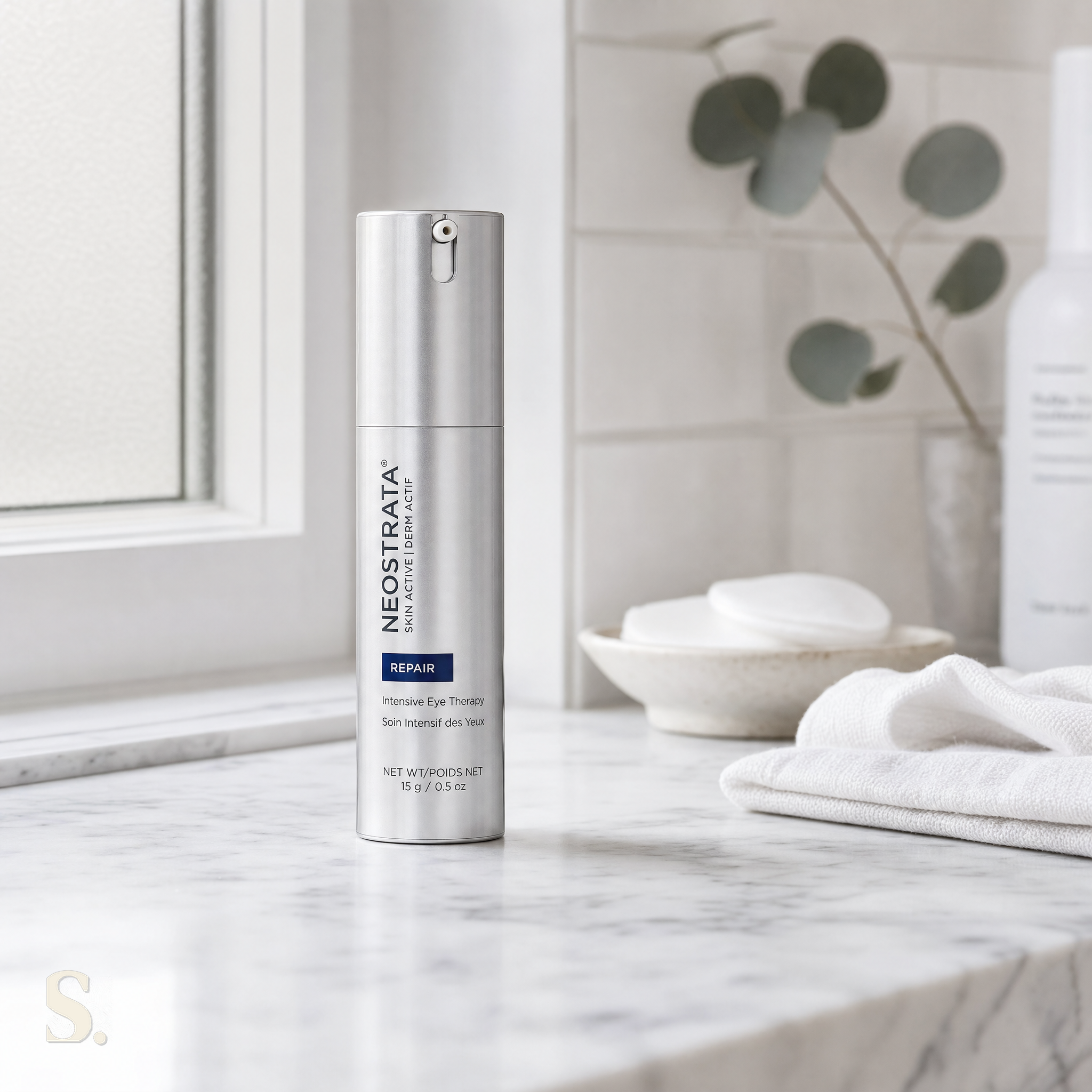 NeoStrata Skin Active Intensive Eye Therapy Review in a lifestyle bathroom setting — Skintique review
