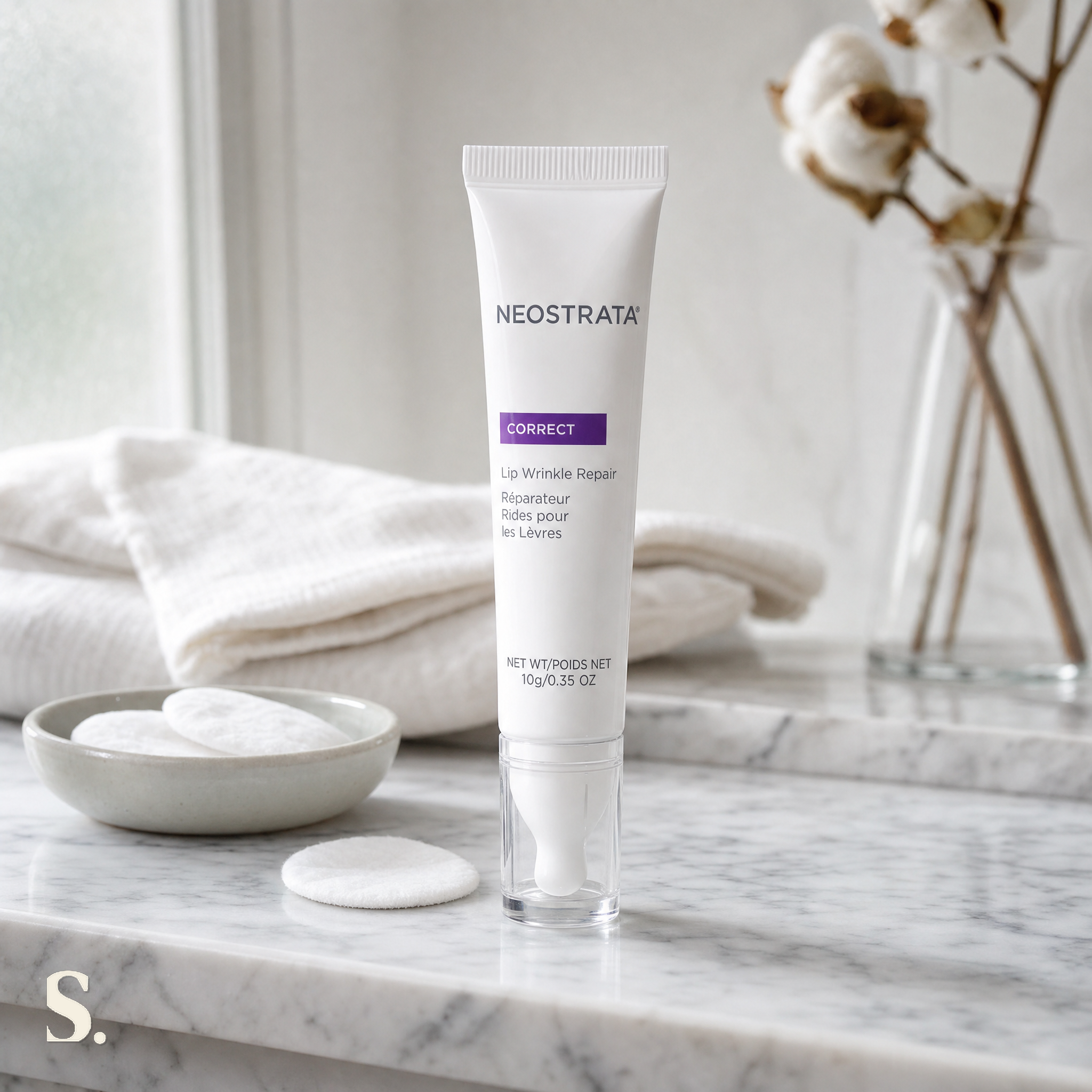 NeoStrata Lip Wrinkle Repair Review in a lifestyle bathroom setting — Skintique review