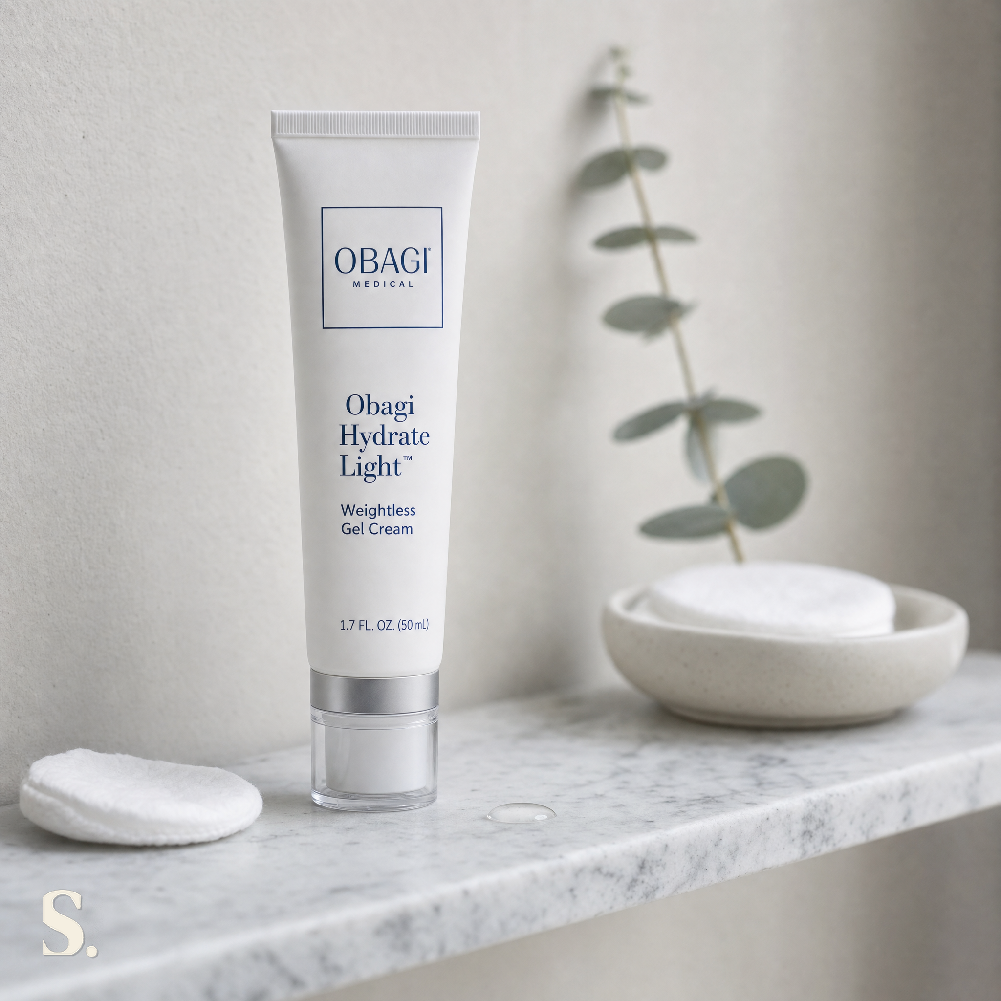 Obagi Hydrate Light Weightless Gel Cream in a lifestyle bathroom setting — Skintique review