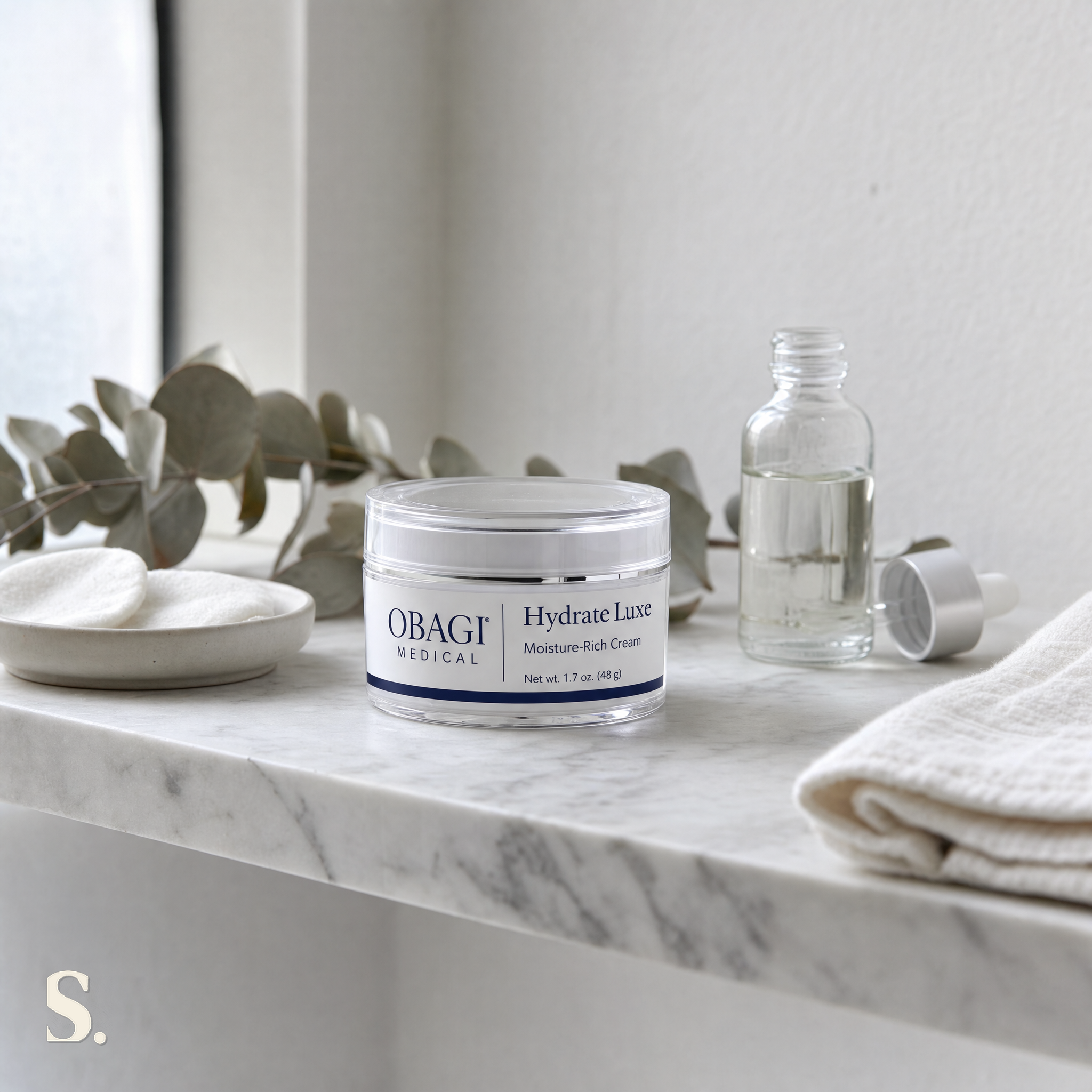 Obagi Hydrate Luxe Review in a lifestyle bathroom setting — Skintique review