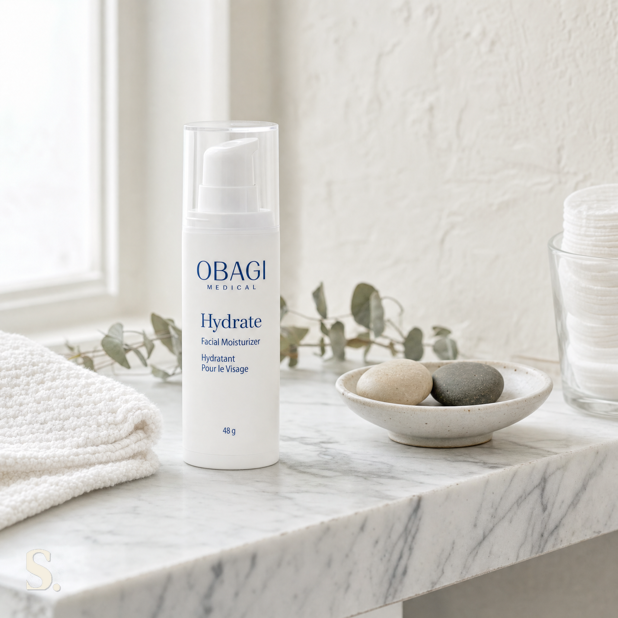 Obagi Hydrate Facial Moisturiser Review in a lifestyle bathroom setting — Skintique review