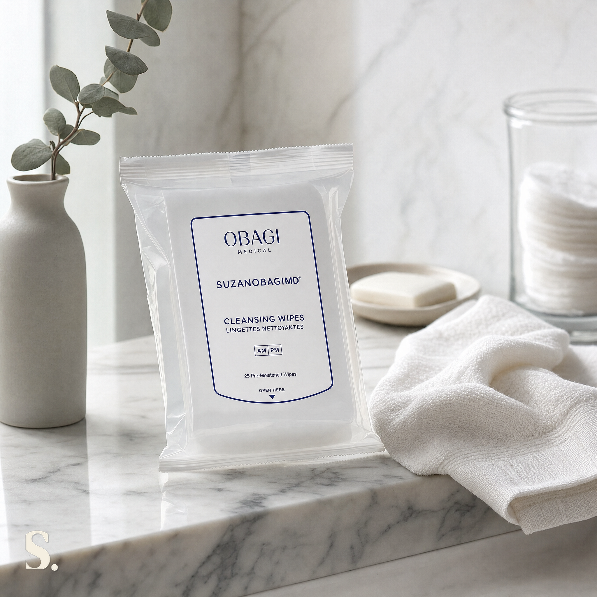 Obagi On the Go Cleansing Wipes Review – Convenient Cleansing from SUZANOBAGIMD in a lifestyle bathroom setting — Skintique review
