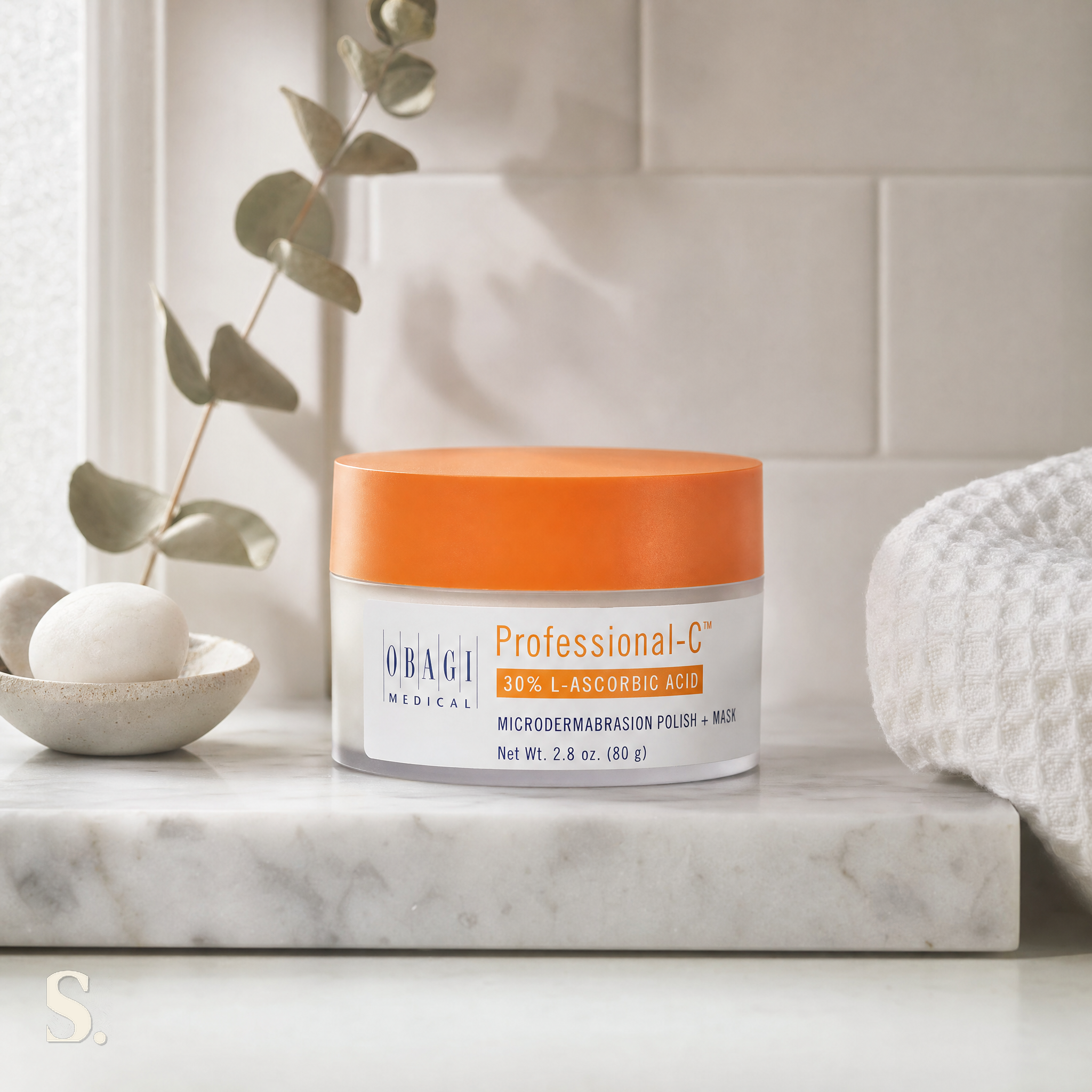 Obagi Professional-C® Polish + Mask in a lifestyle bathroom setting — Skintique review