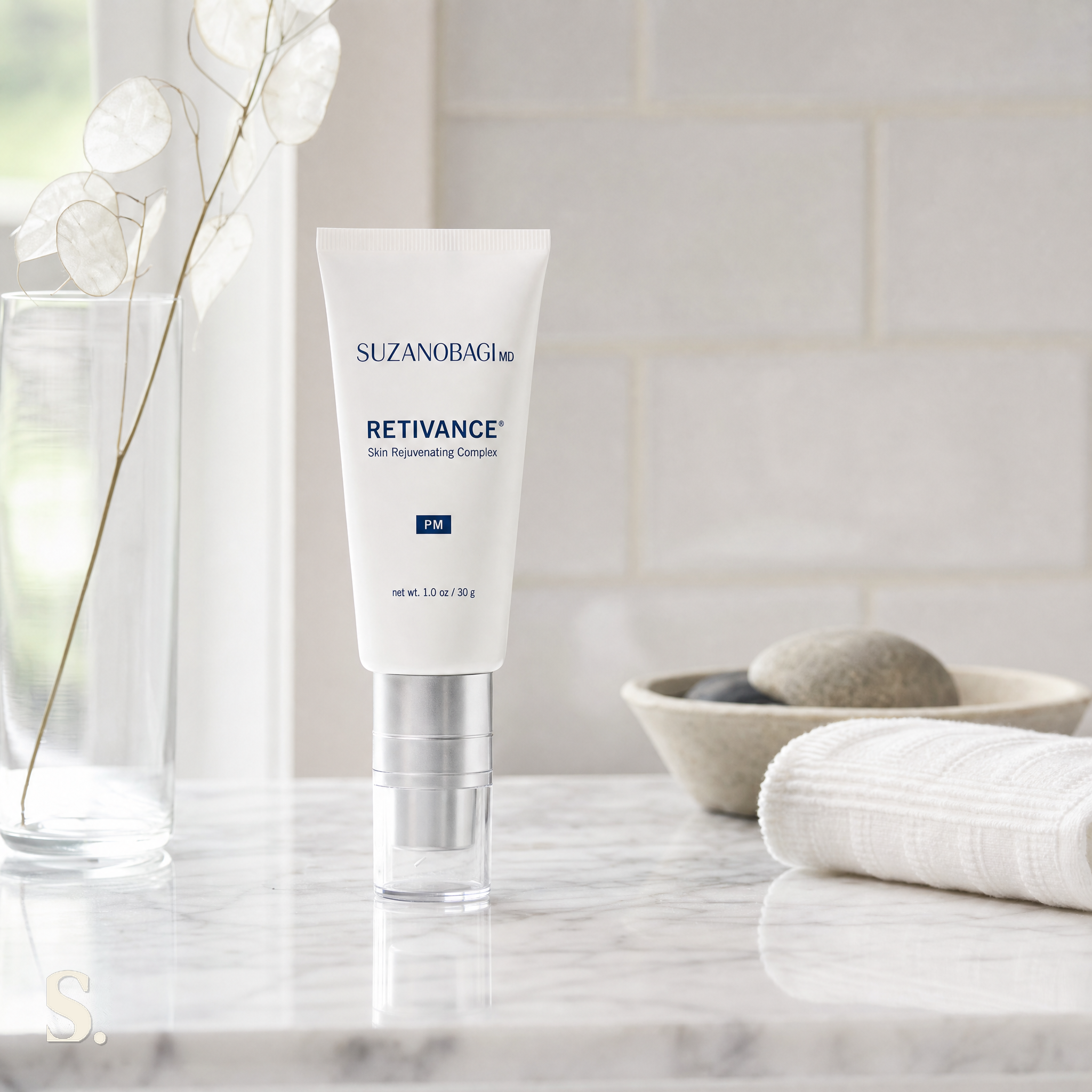 SUZANOBAGIMD Retivance Skin Rejuvenating Complex in a lifestyle bathroom setting — Skintique review