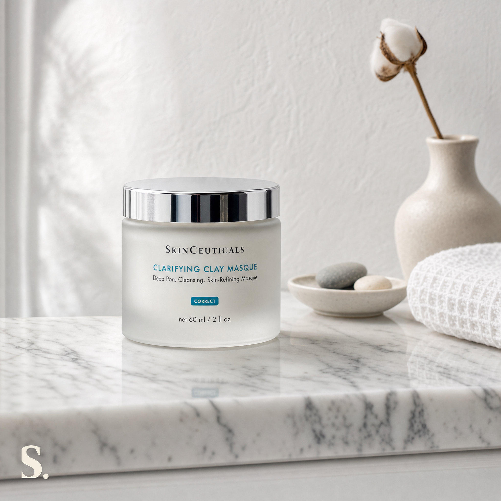 SkinCeuticals Clarifying Clay Masque in a lifestyle bathroom setting — Skintique review