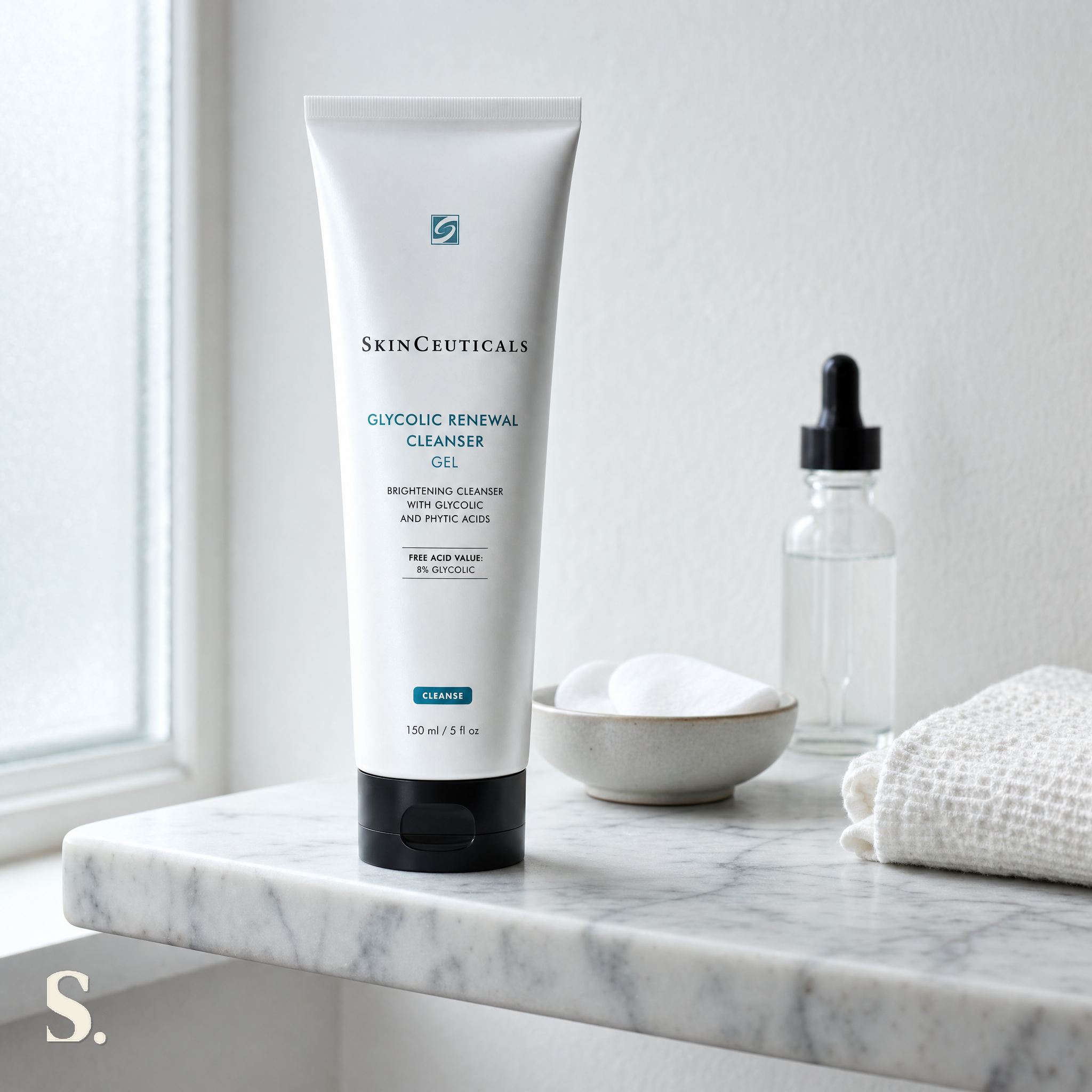 SkinCeuticals Glycolic Renewal Cleanser in a lifestyle bathroom setting — Skintique review