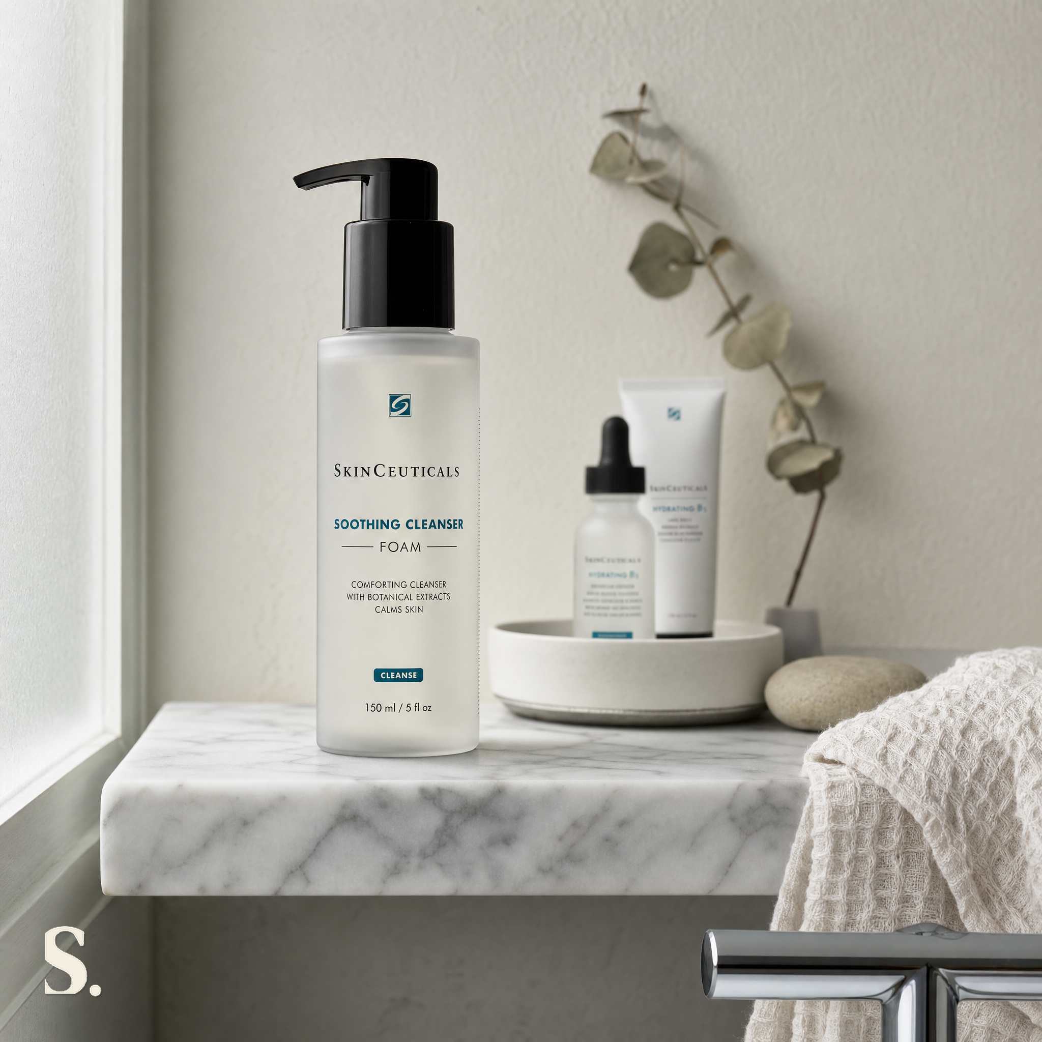 SkinCeuticals Soothing Cleanser in a lifestyle bathroom setting — Skintique review