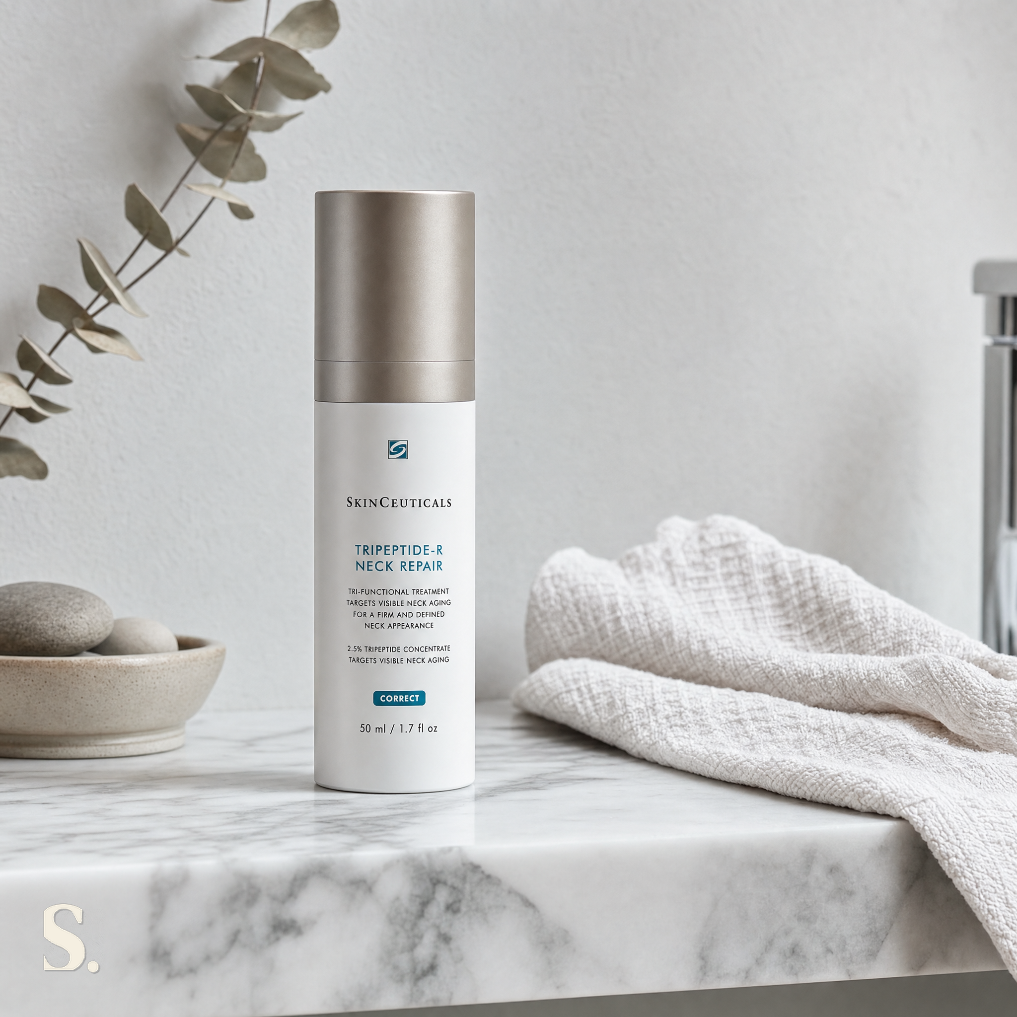 SkinCeuticals Tripeptide-R Neck Repair in a lifestyle bathroom setting — Skintique review
